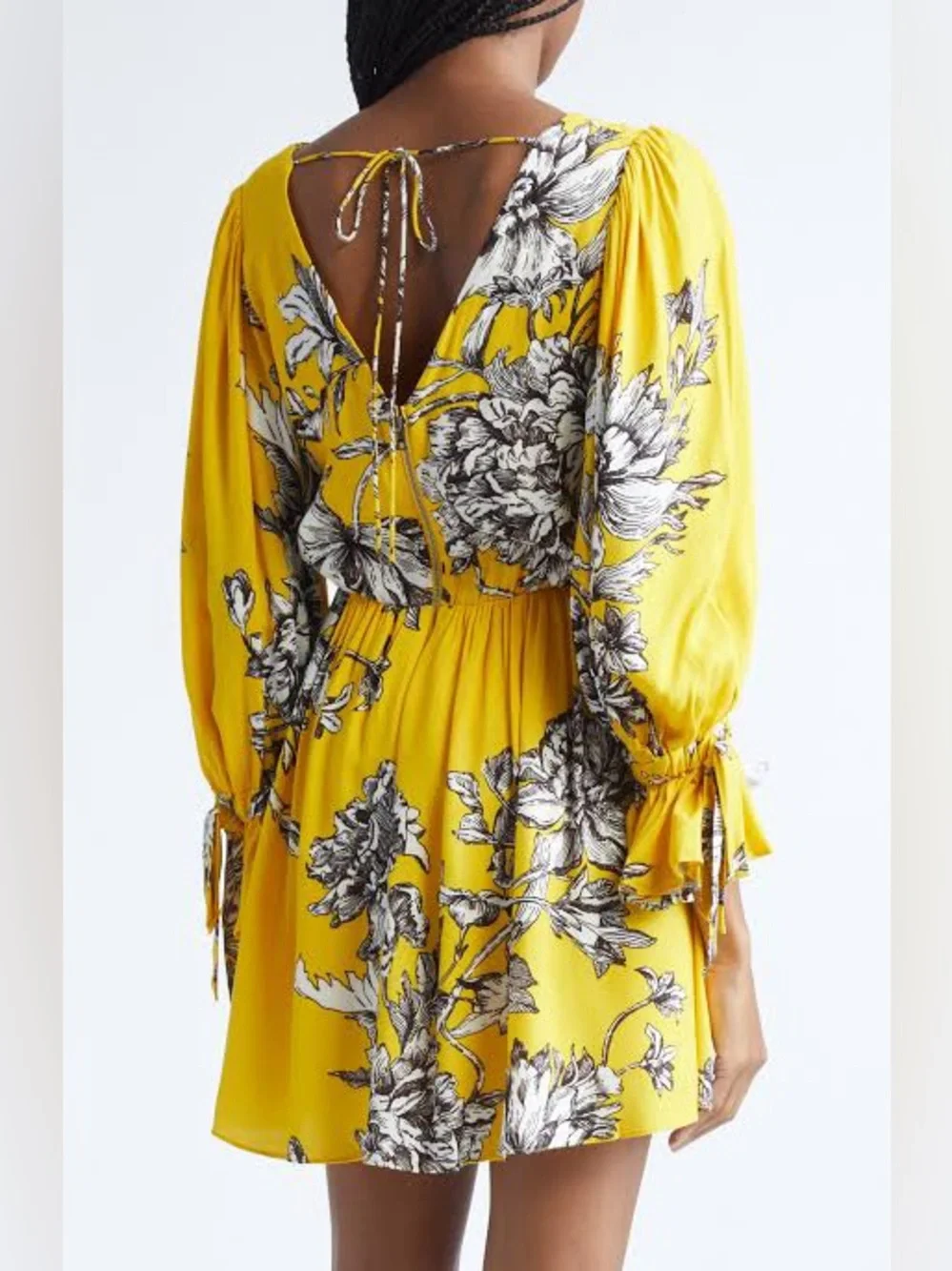 Alice + Olivia Clarissa Yellow Floral V-Neck Long Sleeve Mini Dress